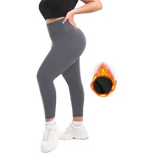 KOJOOIN Women's Curvy Fit Thermal Lined Active Leggings Brushed Fleece Winter Pants with High Waist Snow Ready Features - 1 of 4