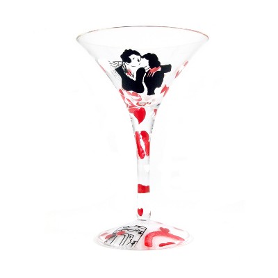Home Essentials Hand Painted French Kiss 5 Ounce Martini Glass, Set of 2