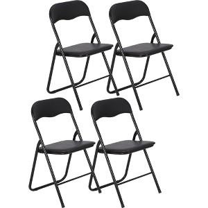 4 Pcs Folding Chairs, Portable Metal Foldable Chairs  with Cushion for Outdoor & Indoor, with Non-Slip Feet Pads Stackable Chairs, White - 1 of 4