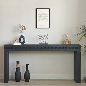 HDZNVF 64 in Modern Black Wood Console Table, Elegant Entryway Table with Decorative Beaded Trim - 1 of 4