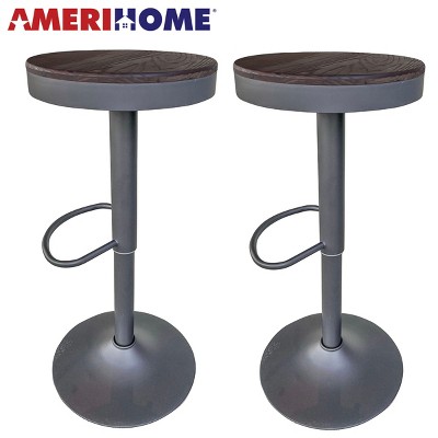AmeriHome Round Adjustable Height Bar Stools with Wood Seat – Espresso Stain