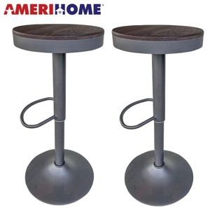 AmeriHome Round Adjustable Height Bar Stools with Wood Seat – Espresso Stain - 1 of 4