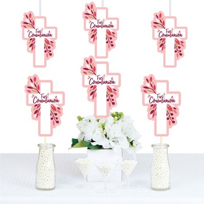 Big Dot of Happiness First Communion Pink Elegant Cross - Decorations DIY Girl Religious Party Essentials - Set of 20