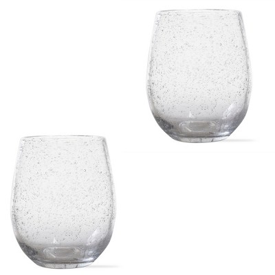 TAG 16 oz. Bubble Glass Stemless Drinkware Clear Dishwasher Safe Beverage Glassware Set 2