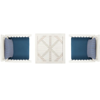 White and Blue 3-Piece Bar Height Patio Bistro Set