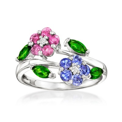 Ross-Simons 1.23 ct. t.w. Multi-Gemstone Flower Ring in Sterling Silver