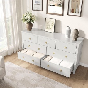 Chest of Dressers with 3 Drawers, Night Stand with Gold Handles, Large Clothes Storage Cabinet for Bedroom, Nursery, Living Room, Closet, White - 1 of 4