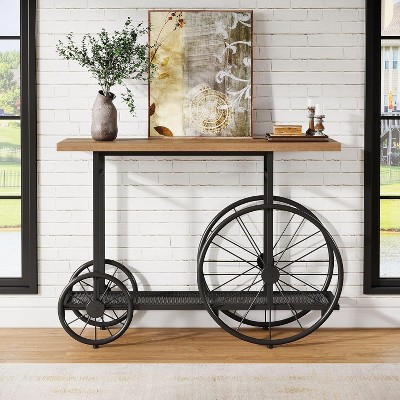 Tribesigns 47.2" Industrial Console Table, Entryway Table with Metal Mesh Storage Shelf, 2-Tier Sofa Table for Living Room, Hallway, Foyer
