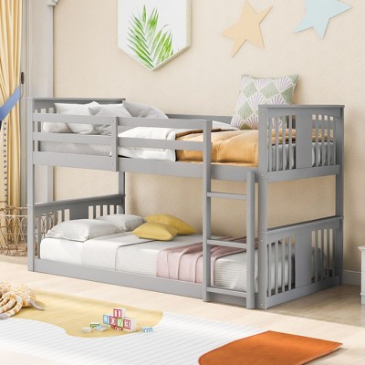 NicBex Twin Size Bunk Bed Pine Frame Bed Frame with Full Length Guardrails and Ladder, No Box Spring Required, Space Saving
