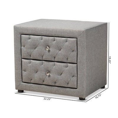 Lepine Gray Tufted 2-Drawer Wood Nightstand with Silver Knobs