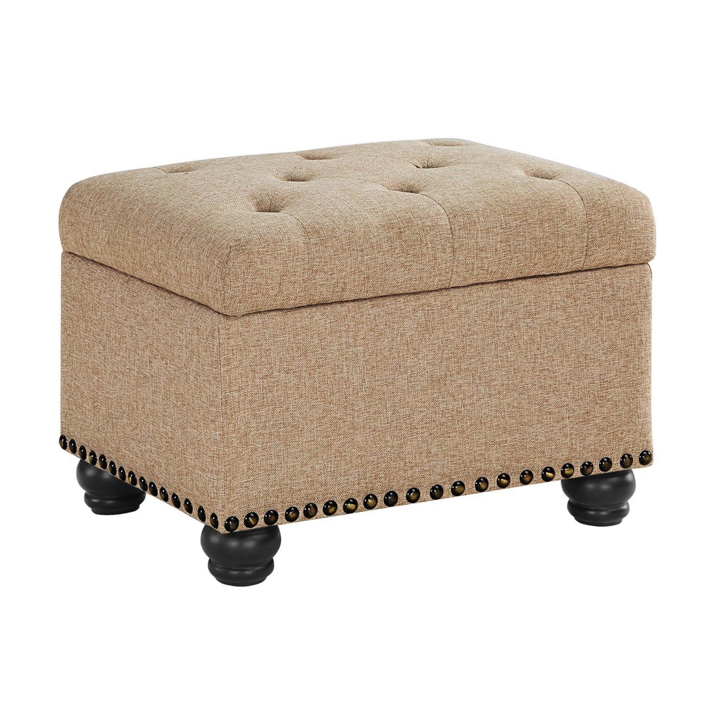 Photos - Pouffe / Bench Designs4Comfort 5th Avenue Storage Ottoman Tan Fabric - Breighton Home: Linen Upholstery, Wood Frame, No Assembly Required