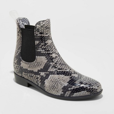 snake print rain boots