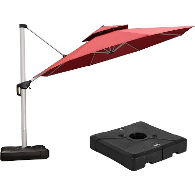 PURPLE LEAF 10/11/12/13ft Outdoor Patio Cantilever Umbrella with Base Offset Umbrella 360 Degree Rotation Round Umbrella for Deck Pool Garden