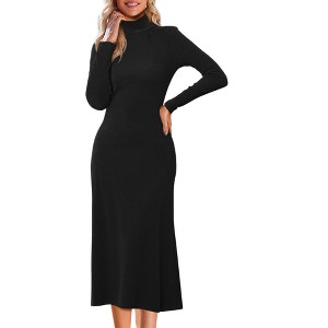 INSPIRE CHIC Women's Turtleneck Casual Basic Long Sleeve Stretch Flowy Ribbed Knit Sweater Midi Dress - 1 of 4