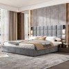 California King Upholstered Platform Bed with Wall Sconce and USB Port - 3 of 4