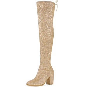 Allegra K Women's Halloween Glitter Round Toe Chunky Heel Over the Knee High Boots - 1 of 4