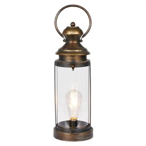 Alpine Corporation 17" Battery Gold Metal and Glass LED Indoor Outdoor Decorative Lantern Off-White: Elegant Illumination, 1 Year Warranty - 1 of 4