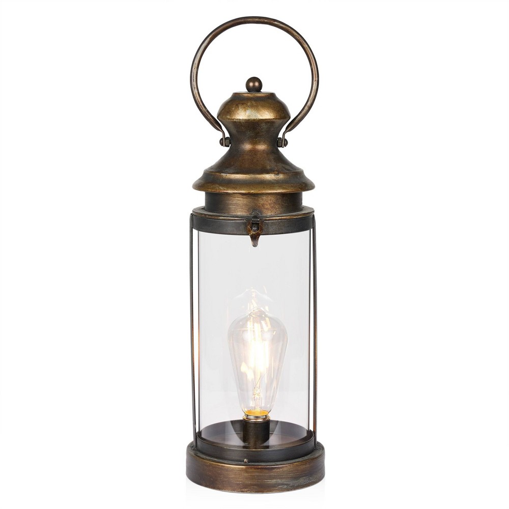 Alpine Corporation 17" Battery Gold Metal and Glass LED Indoor Outdoor Decorative Lantern Off-White: Elegant Illumination, 1 Year Warranty