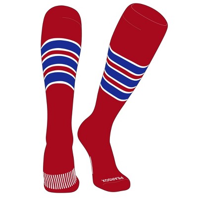 PEAR SOX Striped OTC Baseball, Softball, Football Socks (C) Red, White, Royal (S)