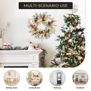 24" Christmas Wreath, Snowflake Ornament Pre-Assembled Garland with Berries and Pine Cones, Home Artificial Christmas Wreath Christmas Decorations - 1 of 4