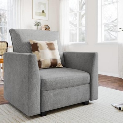 GustoWave Oversized Accent Chair with Hidden Storage, Modern Grey Upholstered Chaise Lounge with Detachable Armrests, Comfy Reading Chair