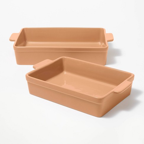 2pc Stoneware Rectangle Baking Dish Set Terracotta Orange Figmint Bakeware Microwave Oven Safe Dishwasher Safe