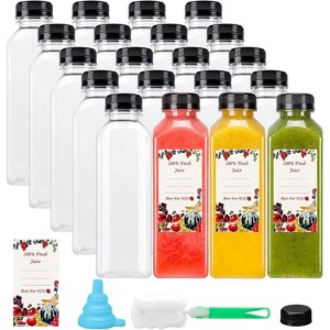 Plastic Juicing Bottles with Caps, 20-Piece 16oz Clear Drink Containers for Smoothies - 1 of 4