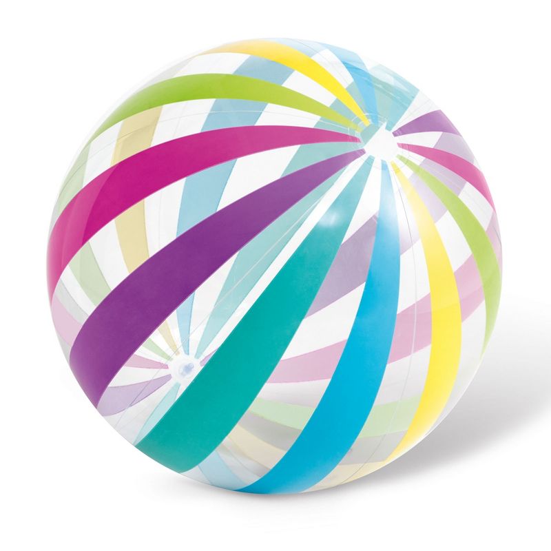 Intex Jumbo Inflatable Glossy Colorful Transparent PVC Giant Beach Ball w/Repair Patch in Polka-Dot or Rainbow Stripes for Ages 3 & Up, Color Varies, 2 of 7