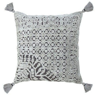 HomeRoots 20" X 20" Silver Gray And Dark Gray Viscose Geometric Zippered Pillow
