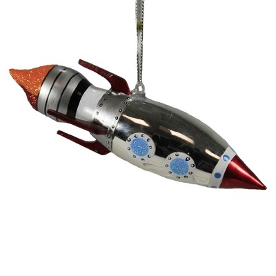 Holiday Ornament 1.75" Silver Rocket Ship Outer Space Spaceship Nasa  -  Tree Ornaments