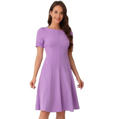 INSPIRE CHIC Women's A-Line Work Square Neck Ruched Short Sleeve Midi Dress