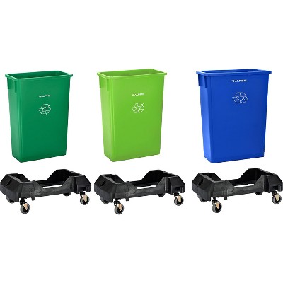 Alpine Industries Plastic Commercial Indoor Recycling Bins with Dollies 23-Gallon Assorted Colors