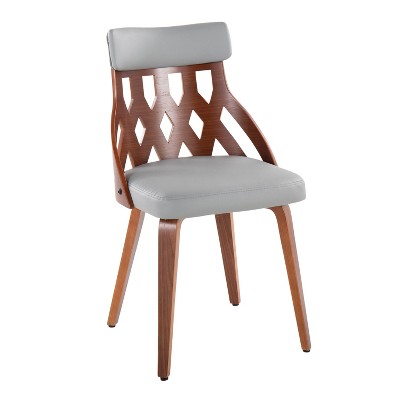 Set of 2 Walnut Wood and Light Gray Faux Leather Side Chairs