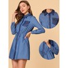 INSPIRE CHIC Women's Drawstring Waist Turn Down Collar Long Sleeve Chambray Shirt Dress - image 2 of 4