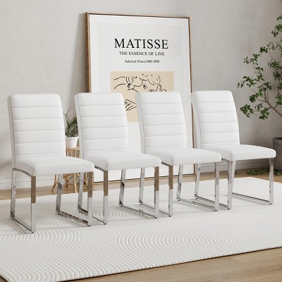 INFURNIC Dining Chairs 4-Pack Heavy-Duty PU Leather Thick Cushion Chairs with Iron Frame for Home and Office, White, 21.5"*17.2"*35.7"