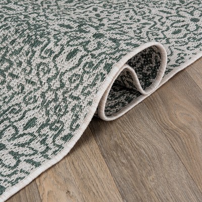 Green and White Synthetic Floral Reversible 5' x 7' Area Rug