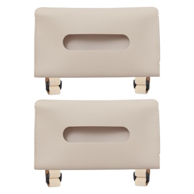 Unique Bargains Car Sun Visor Seat PU Leather Adjustable Elastic Strap Tissue Box Covers 2 Pcs