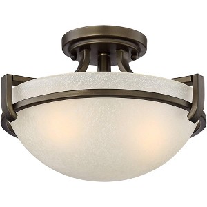 Regency Hill Mallot Modern Ceiling Light Semi Flush Mount Fixture 13" Wide Oil Rubbed Bronze 2-Light Champagne Crackle Glass Bowl Shade for Bedroom - 1 of 4