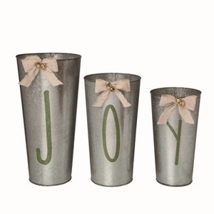 Transpac Metal Silver Christmas Nesting Joy Buckets Set of 3 - 1 of 2