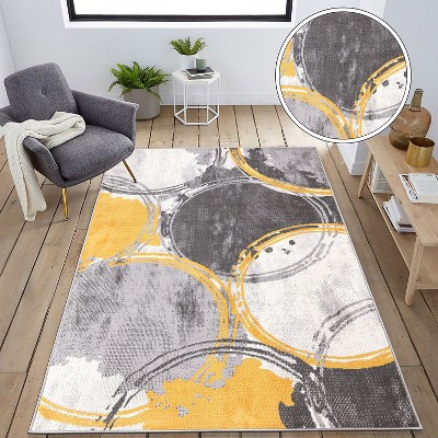 Yellow and Gray Geometric Circles 5' x 7' Synthetic Area Rug