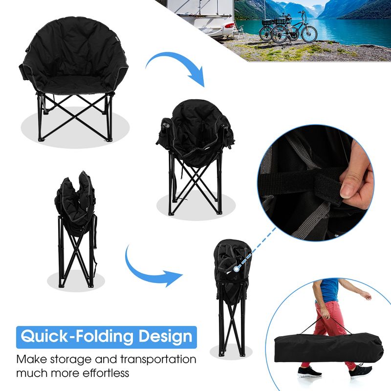 Costway Folding Camping Moon Padded Chair with Carry Bag Cup Holder Portable Navy\ Brown\Grey, 5 of 10