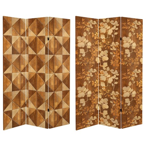 6 Double Sided Burl Wood Pattern Canvas Room Divider Brown - Oriental  Furniture : Target