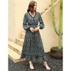 Women's Bohemian Floral Print Maxi Dress - V-Neck Long Sleeve Wedding Guest Gown, Flowy Beach Dress - 3 of 4