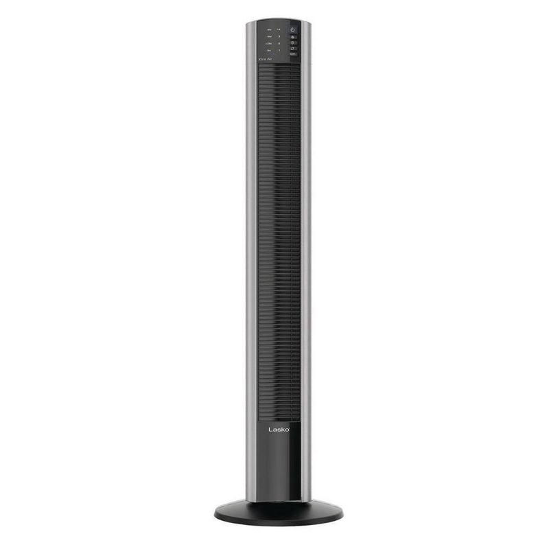 Lasko XtraAir 48 Inch 4 Speed Quiet Widespread Oscillating Standing Tower Home Fan Air Ionizer with Remote Control and 8 Hour Timer, Silver, 1 of 7