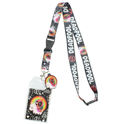 Marvel Deadpool Lanyard with Unicorn Rainbow Charm and Detachable ID Holder