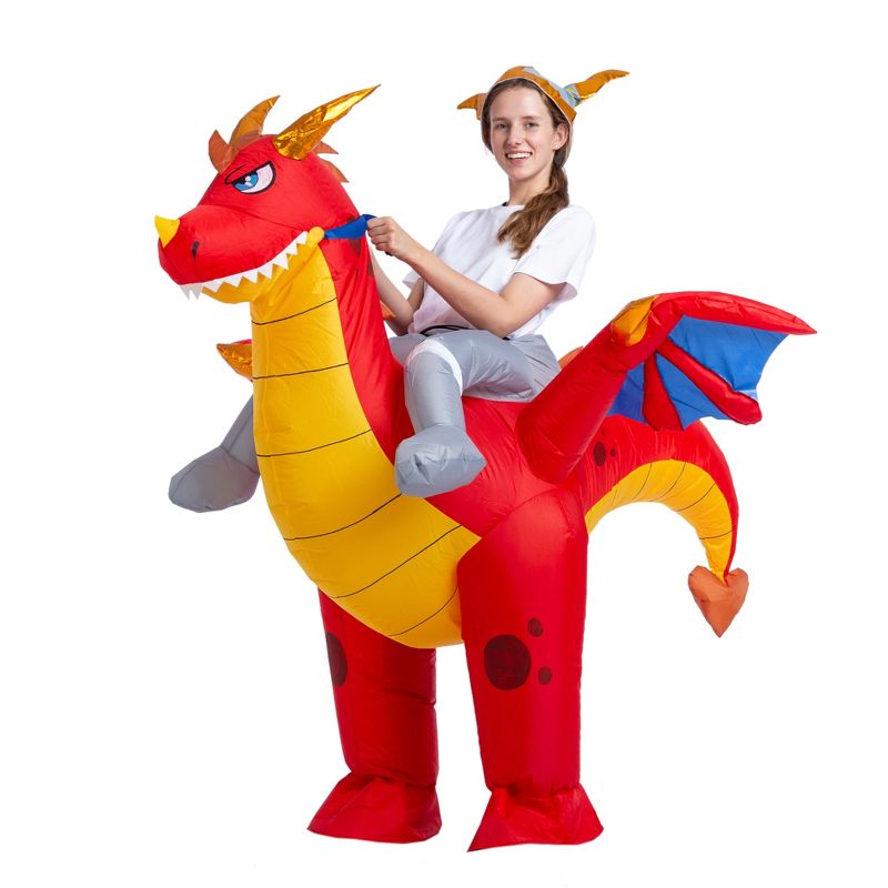 Adult Red Fire Dragon Ride-On Inflatable Costume - One Size, 1 of 4
