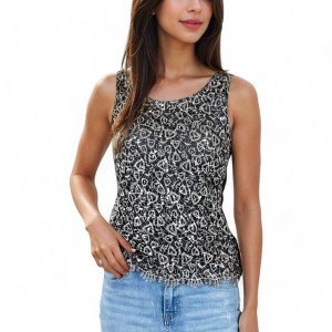 Anna-Kaci Women's Sleeveless Lace Overlay Top Floral Embroidered Design Elegant Scalloped Hem - 1 of 4