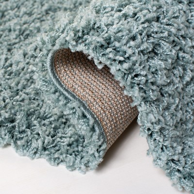 Luxurious Seafoam Square Shag Area Rug, Synthetic Easy Care, 6'7"