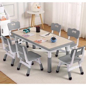 Kids Table and Chair Set, Height Adjustable Toddler Arts & Crafts Table and 6 Chair Set for Ages 2-10,Max 300lbs Kids Activity Art Table - 1 of 4