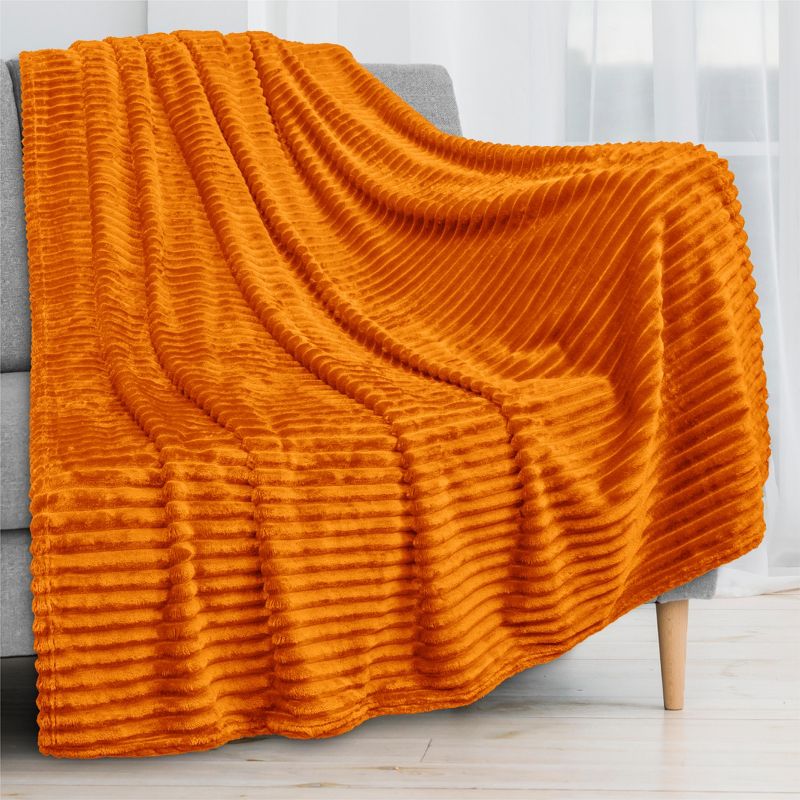 PAVILIA Super Soft Fleece Flannel Ribbed Striped Throw Blanket, Luxury Fuzzy Plush Warm Cozy for Sofa Couch Bed, 1 of 8